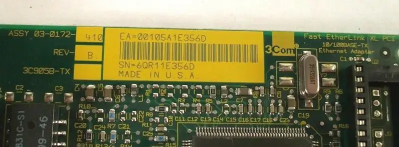 3Com Fast EtherLink XL PCI 3C905B-TX 03-0172-410 REV B Adapter Ethernet 10/100BASE-TX