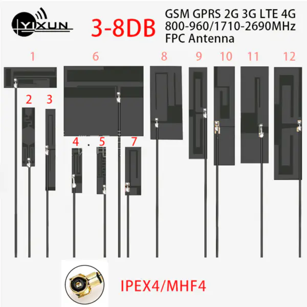 5G 4G 3G 2G GSM LTE NB-IoT pełnopasmowa wewnętrzna antena modułowa PCB interfejs IPEX wysoki zysk 8dbi kabel RG1.13 12cm 600-6000MHz