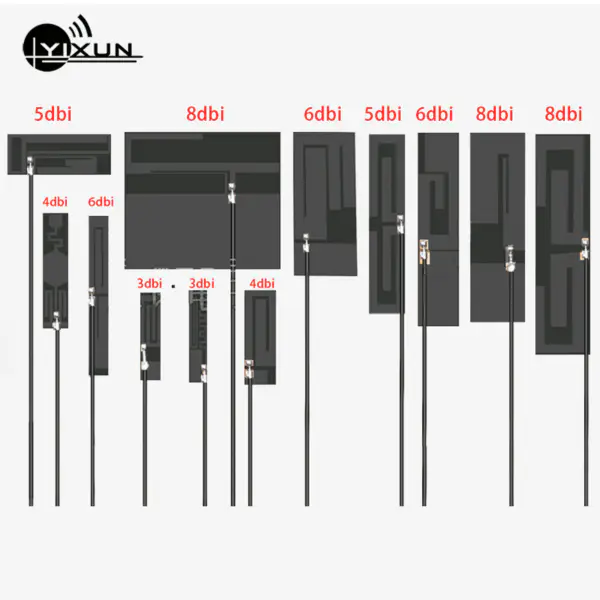 5G 4G 3G 2G GSM LTE NB-IoT pełnopasmowa wewnętrzna antena modułowa PCB interfejs IPEX wysoki zysk 8dbi kabel RG1.13 12cm 600-6000MHz