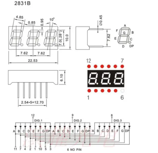 Mały woltomierz cyfrowy 0,28 cala 2381AG/BG 2,5 V-30 V 3-cyfrowy miernik napięcia z lampą cyfrową