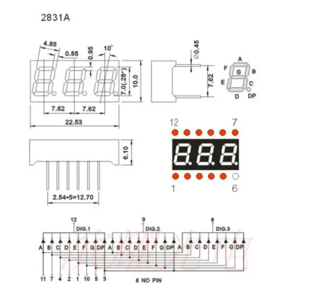Mały woltomierz cyfrowy 0,28 cala 2381AG/BG 2,5 V-30 V 3-cyfrowy miernik napięcia z lampą cyfrową