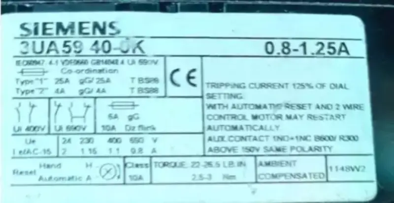 Termiczny przekaźnik przeciążeniowy Siemens 3UA5940-0K