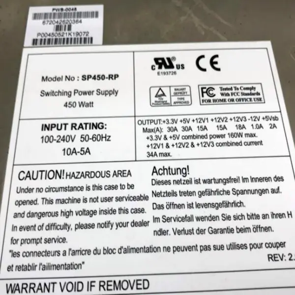 Zasilacz impulsowy ABLECOM Rated 450W Peak 650W SP450-RP PWS-0045 SP420-RP