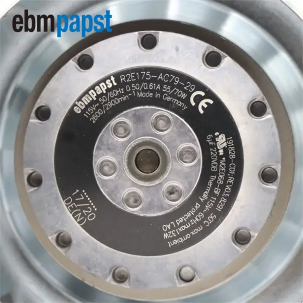 Ebmpapst R2E175-AC79-29 175mm 115VAC 55/70W 2600RPM IP44 Odśrodkowy wentylator chłodzący