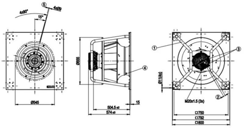 Wentylator Ebmpapst K3G560-PB31-71 380/480V 5.1A 3300W 1540RPM 560mm Wentylator chłodzący