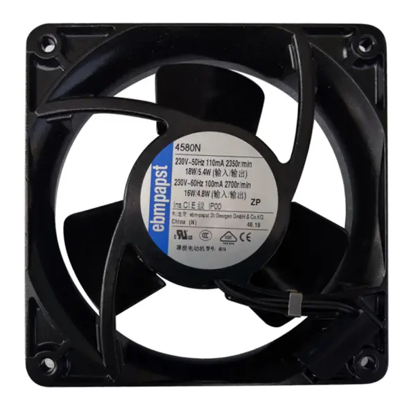 119 x 119 x 38 mm 230 V AC przepływ powietrza 123 m3/h 2350 obr/min 4580N Wentylator chłodzący ebm papst z łożyskiem ślizgowym