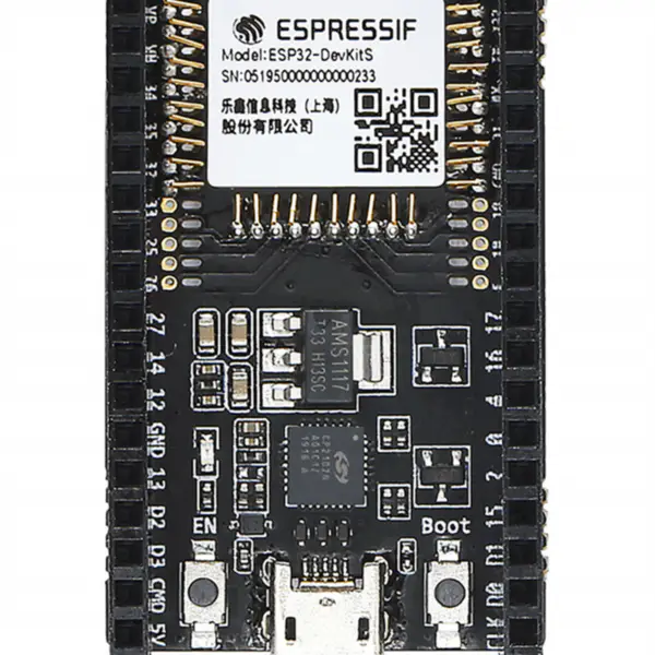 ESP32-DevKitS(-R) to połączenie dwóch nazw płytek: ESP32-DevKitS i ESP32-DevKitS-R. Z zamontowanym modułem, ESP32-DevKitS