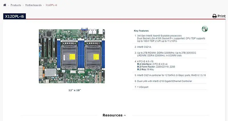 X12dpl-i6 Do Płyty Głównej Supermicro Lga-4189 Xeon Scalable Processors Pci-e 4.0 Sata3 (6 Gbps) Dual Lan Z Intel I210