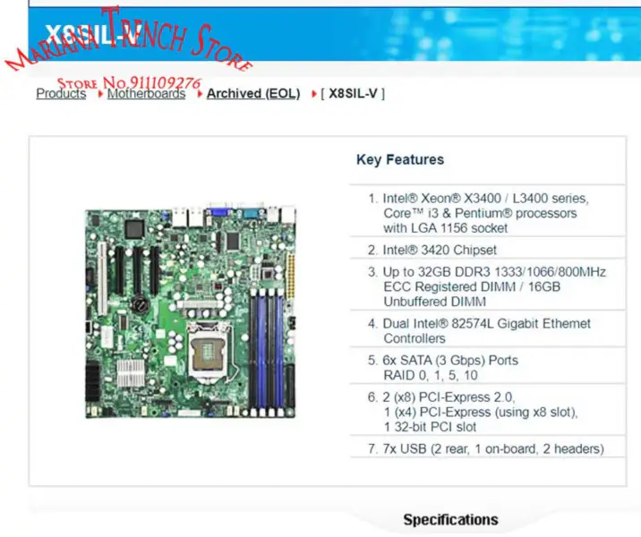 X8sil-v do płyt głównych Supermicro Lga 1156 Xeon X3400 / L3400 Series Core I3 Ddr3