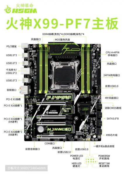 Płyta główna Hsgm X99-pf7 z obsługą czterech kanałów Ddr3/ddr4 i chipsetem X99 do serwerów
