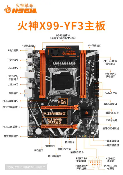 Płyta główna Hsgm X99-yf3 Lga 2011-3 Cpu Sockset Wysokowydajna płyta główna do gier Płyta główna do serwerów