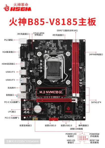 Hsgm B85-v8185 Lga 1150 Cpu Socket Memory 16gb Płyta główna do komputera