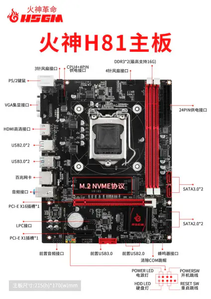 Płyta główna Hsgm Desktop H81-v8185 Lga 1150 Cpu Socket Computer