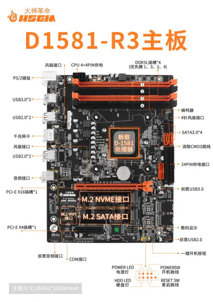 Płyta główna Hsgm D1581-r3 Gigabit High-end Server Ddr3l*4 Gniazdo pamięci Płyta główna