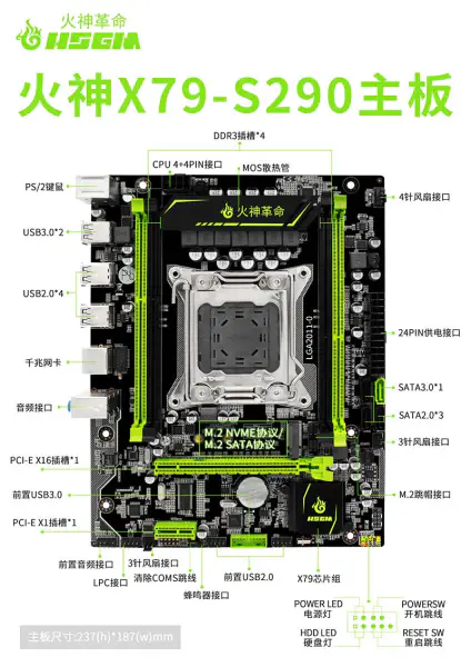 Płyta główna do serwerów Hsgm X79-s290 obsługująca cztery kanały Ddr3 128gb pamięci Pci-e 3.0