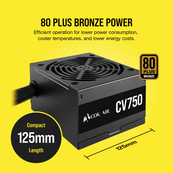 Cors Air Power Zasilacz do komputera Cv750 750w Atx High Power Supply 80plus Low Noise Fan Rps0146