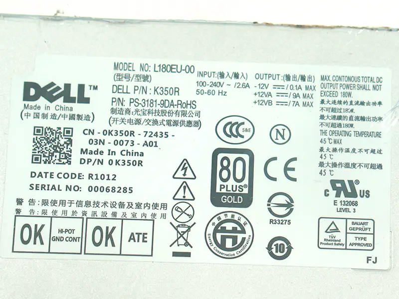 Zasilacz do Dell 780 790 990 7010 9010 180W L180EU-00 F180EU-00 L200EU-00 F200EU-00 C0G5T 6YWW7 M178R