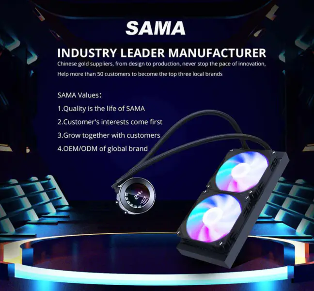 Sama 24cm Aio Cpu Cooler Radiator Miedź Wyświetlacz Woda Chłodzenie cieczą Pc Cpu Cooler Rgb Glow Z Wyświetlaczem Temperatury Komputera